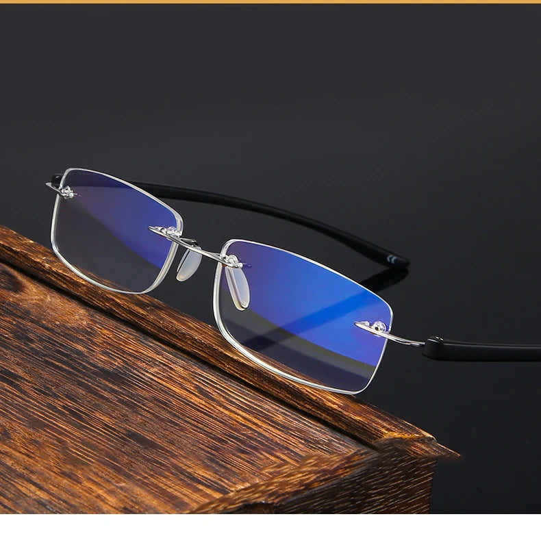 Men TR90 Rimless Reading Glasses Prescription Presbyopic Glasses Women Dioptric Lenses Eyeglasses Blue Light Blcoking Eyewear