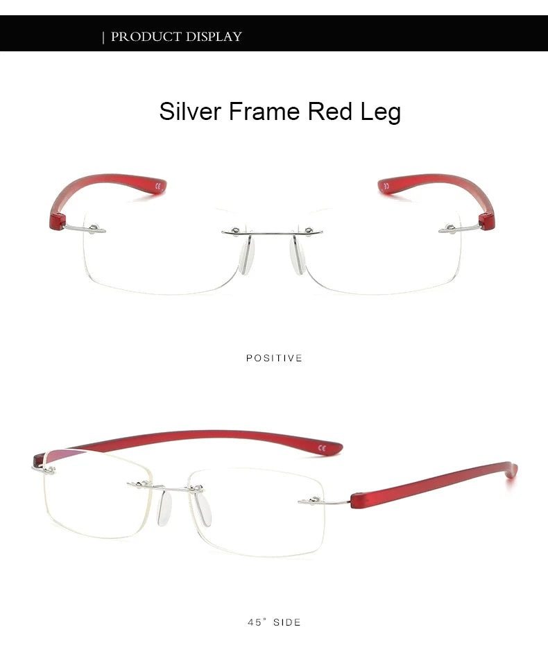 Men TR90 Rimless Reading Glasses Prescription Presbyopic Glasses Women Dioptric Lenses Eyeglasses Blue Light Blcoking Eyewear