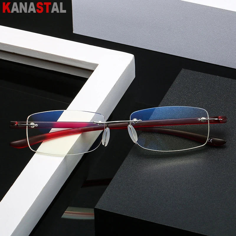 Men TR90 Rimless Reading Glasses Prescription Presbyopic Glasses Women Dioptric Lenses Eyeglasses Blue Light Blcoking Eyewear