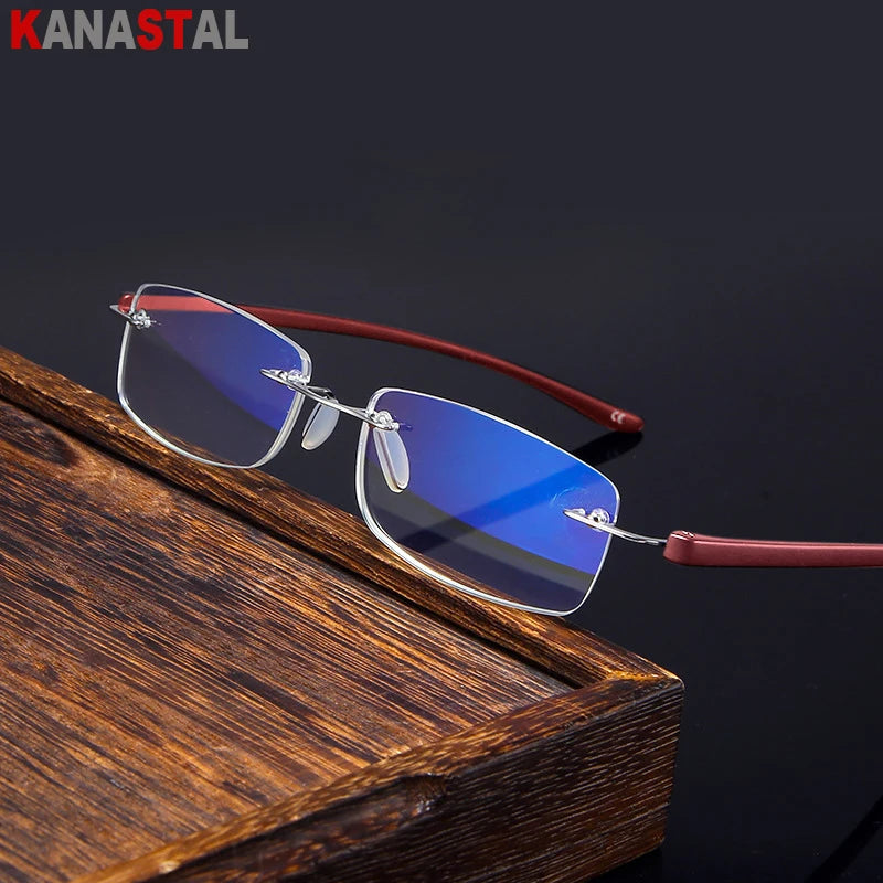 Men TR90 Rimless Reading Glasses Prescription Presbyopic Glasses Women Dioptric Lenses Eyeglasses Blue Light Blcoking Eyewear