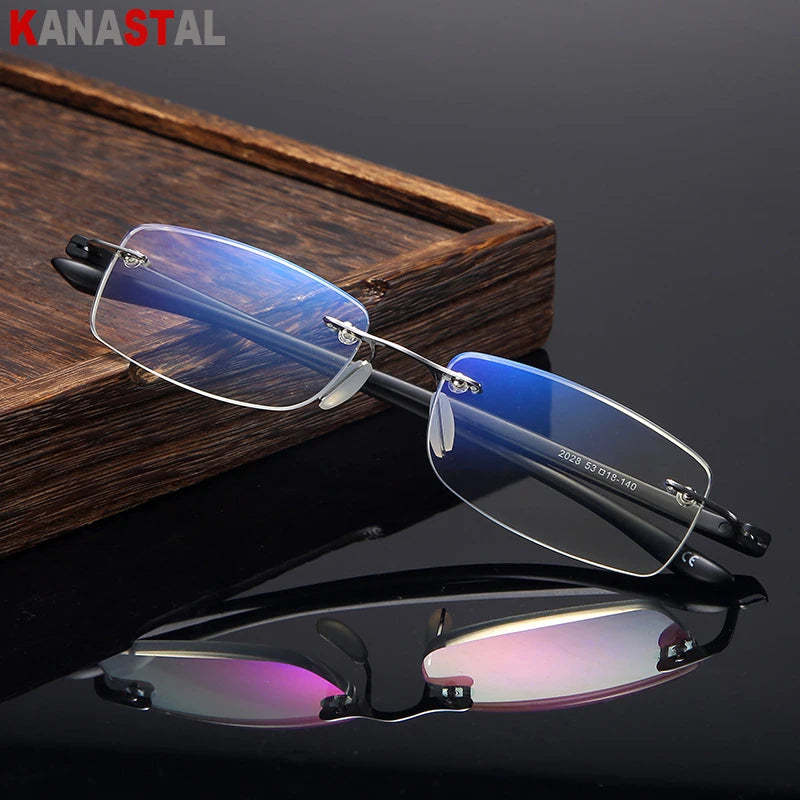 Men TR90 Rimless Reading Glasses Prescription Presbyopic Glasses Women Dioptric Lenses Eyeglasses Blue Light Blcoking Eyewear