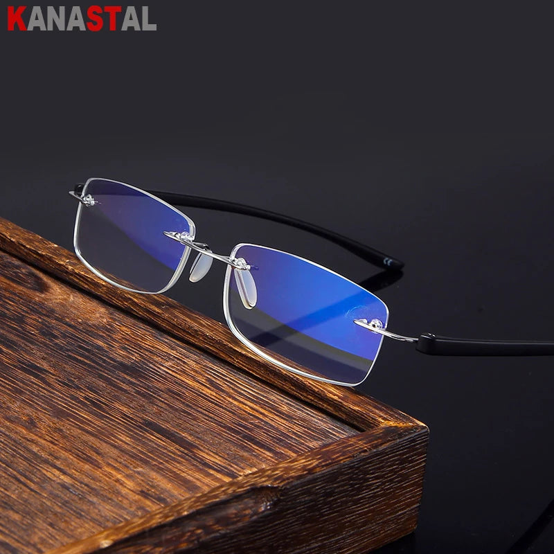 Men TR90 Rimless Reading Glasses Prescription Presbyopic Glasses Women Dioptric Lenses Eyeglasses Blue Light Blcoking Eyewear