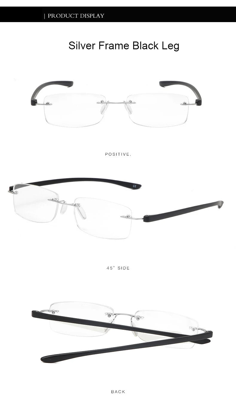 Men TR90 Rimless Reading Glasses Prescription Presbyopic Glasses Women Dioptric Lenses Eyeglasses Blue Light Blcoking Eyewear
